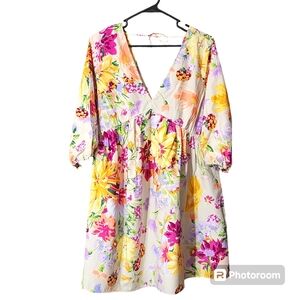 H&M Cotton blend Floral tie back V neck Sun dress w/empire waist boho beachy M